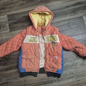 Cool Vintage JJL Kids Orange Blue Quilted Puffer Jacket Kids 5-6 Years